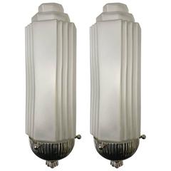 Pair of French Art Deco Sconces with Skyscraper Motif