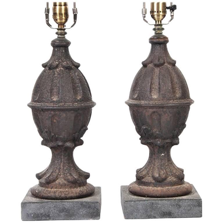 Pair of Cast Iron Finial Table Lamps For Sale at 1stdibs