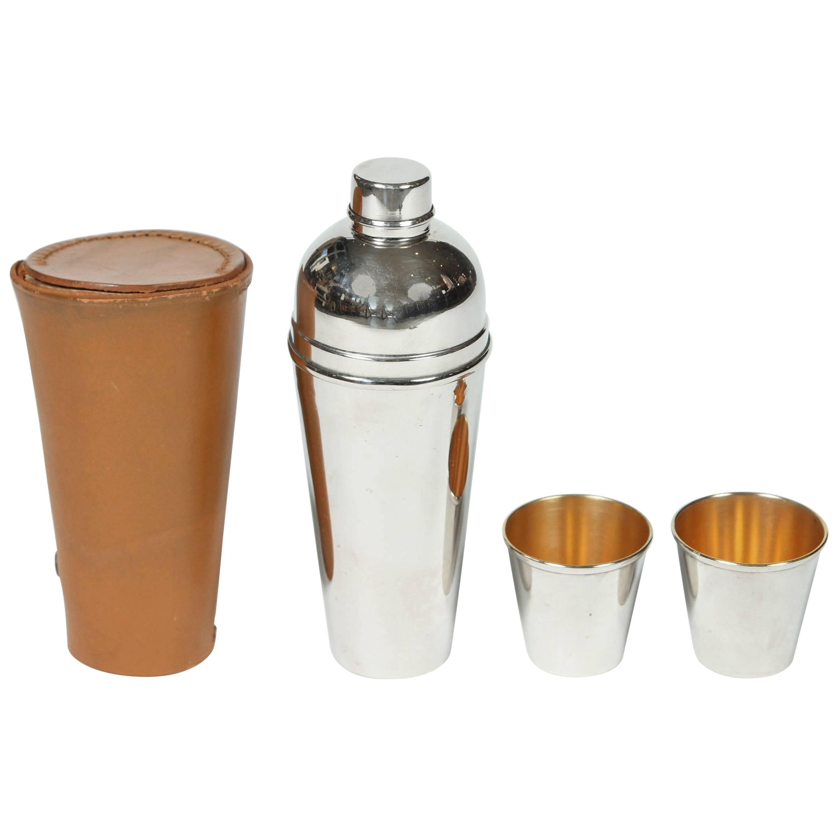 Vintage Travel Cocktail Shaker with Cups