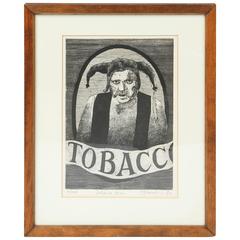 1980 Signed Etching of Tobacco Man in Original Frame