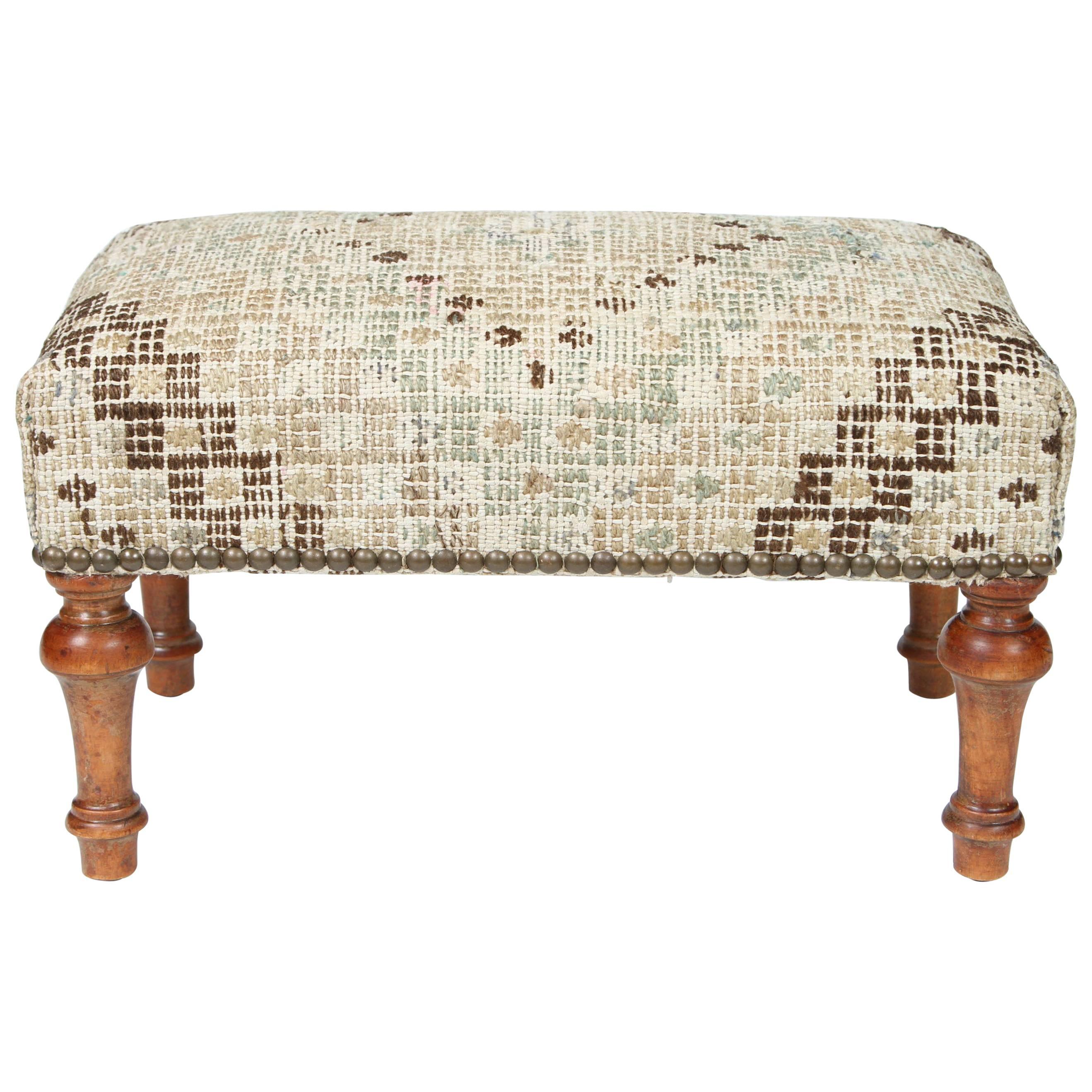 Vintage Footstool Newly Upholstered in Turkish Rug