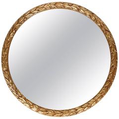 Vintage Round Laurel Leaf Framed Mirror with New Gold Leaf Finish