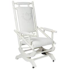 Antique Spring Rocking Chair with Custom Embroidery on Vintage Linen 5