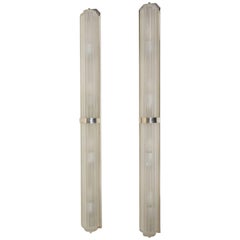 Pair of Long narrow Fluted French Art Deco Sconces, Sabino