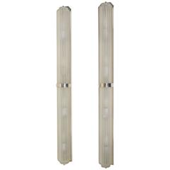 Pair of Long Fluted French Art Deco Sconces, Sabino 3