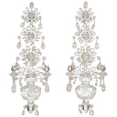 Pair of Silvered Metal Two-Light  Rock Crystal Sconces
