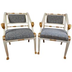 Pair of Swedish Karl Johan Parcel-Gilt and Cream-Painted Armchairs 3