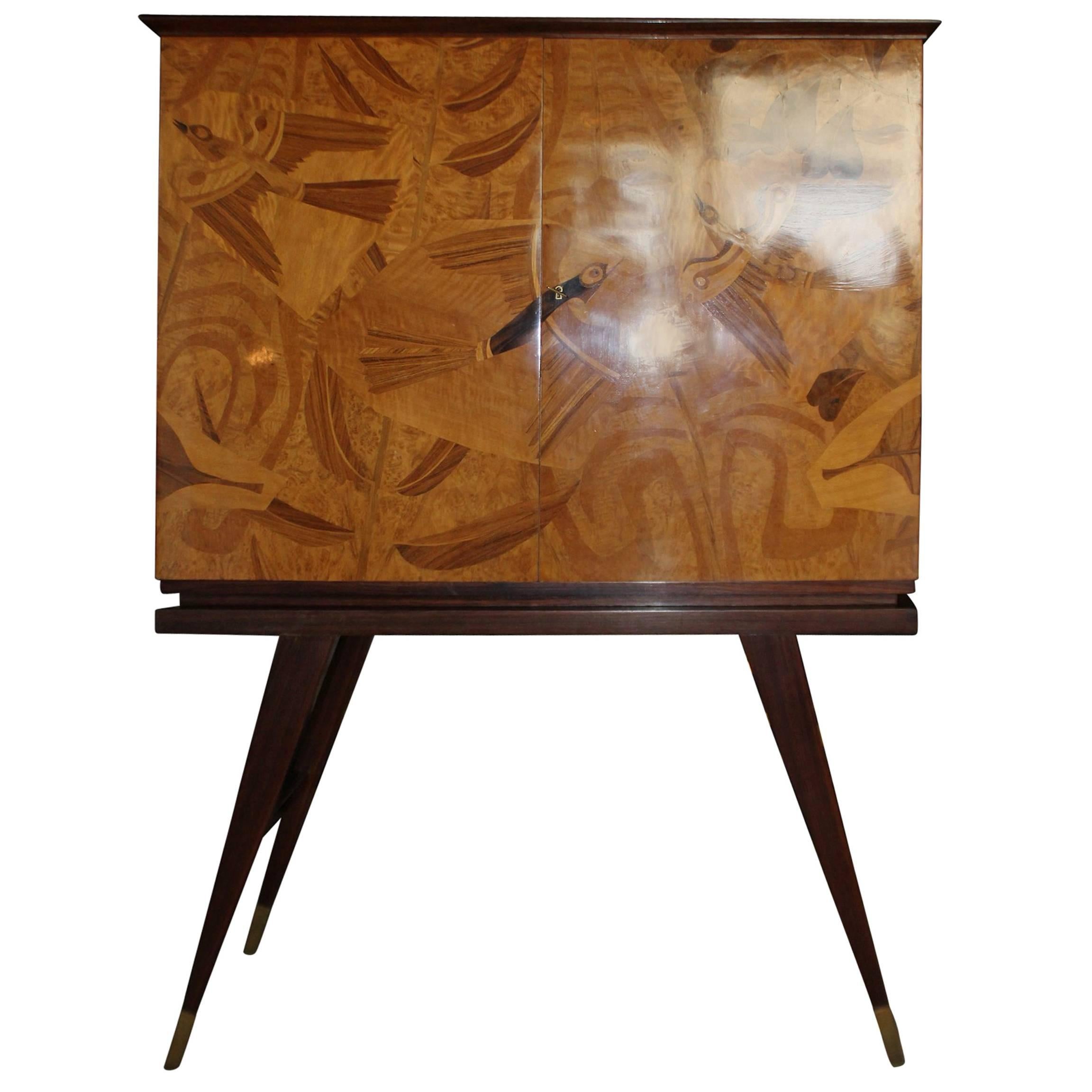 1950 Cabinet Bar of "Colli" Turin in Inlaid Sycamore