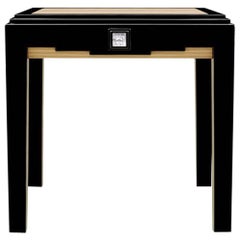 Lalique Black Lacquer and Ivory Ash Side Table with Crystal Panel Accent