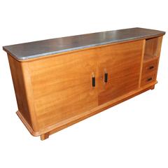 Vintage Mid-Century French Beech and Oak Server with Honed Granite Top