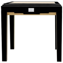 Lalique Black Lacquer and Ivory Ash Side Table with Raisins Crystal Panel Accent