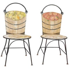 Retro John Vesey Two-Piece Set of Hand-Painted Iron Garden Chairs in Basket Design