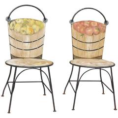 John Vesey Two-Piece Set of Hand-Painted Iron Garden Chairs in Basket Design 3