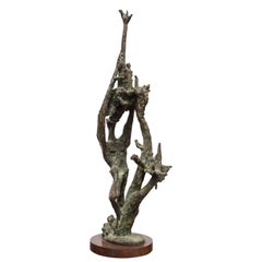 Used Abstract Bronze Figure titled "Fruit Picker" by Gurdon Woods S F, Bohemian Club