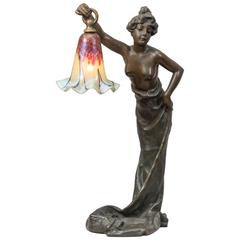 Art Nouveau Bronze Figural Lamp by Villanis