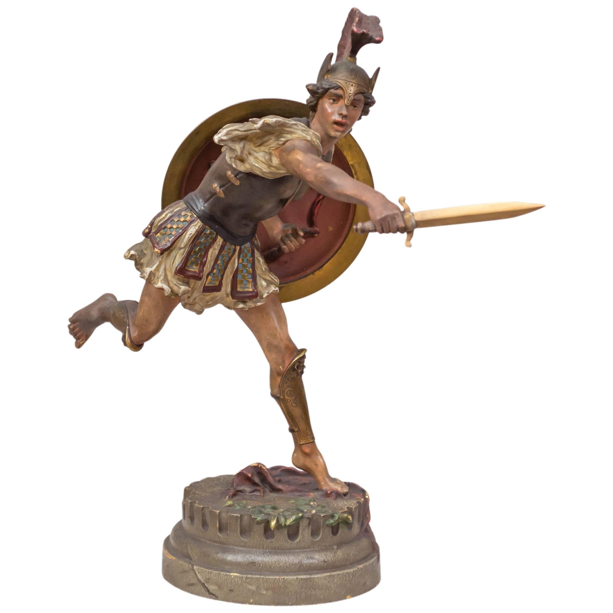 Wiener Bronzefigur eines römischen Kriegers aus Wiener Bronze von Franz Bergmann