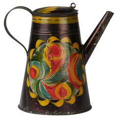 Polychrome-Decorated Tin Toleware Coffee Pot