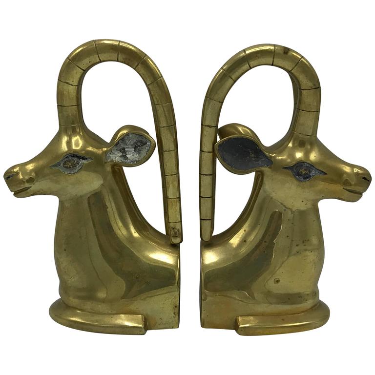 Midcentury Brass Ram Head Bookends at 1stdibs