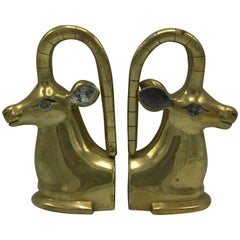 1960s Solid Brass Gazelle Bookends, Pair