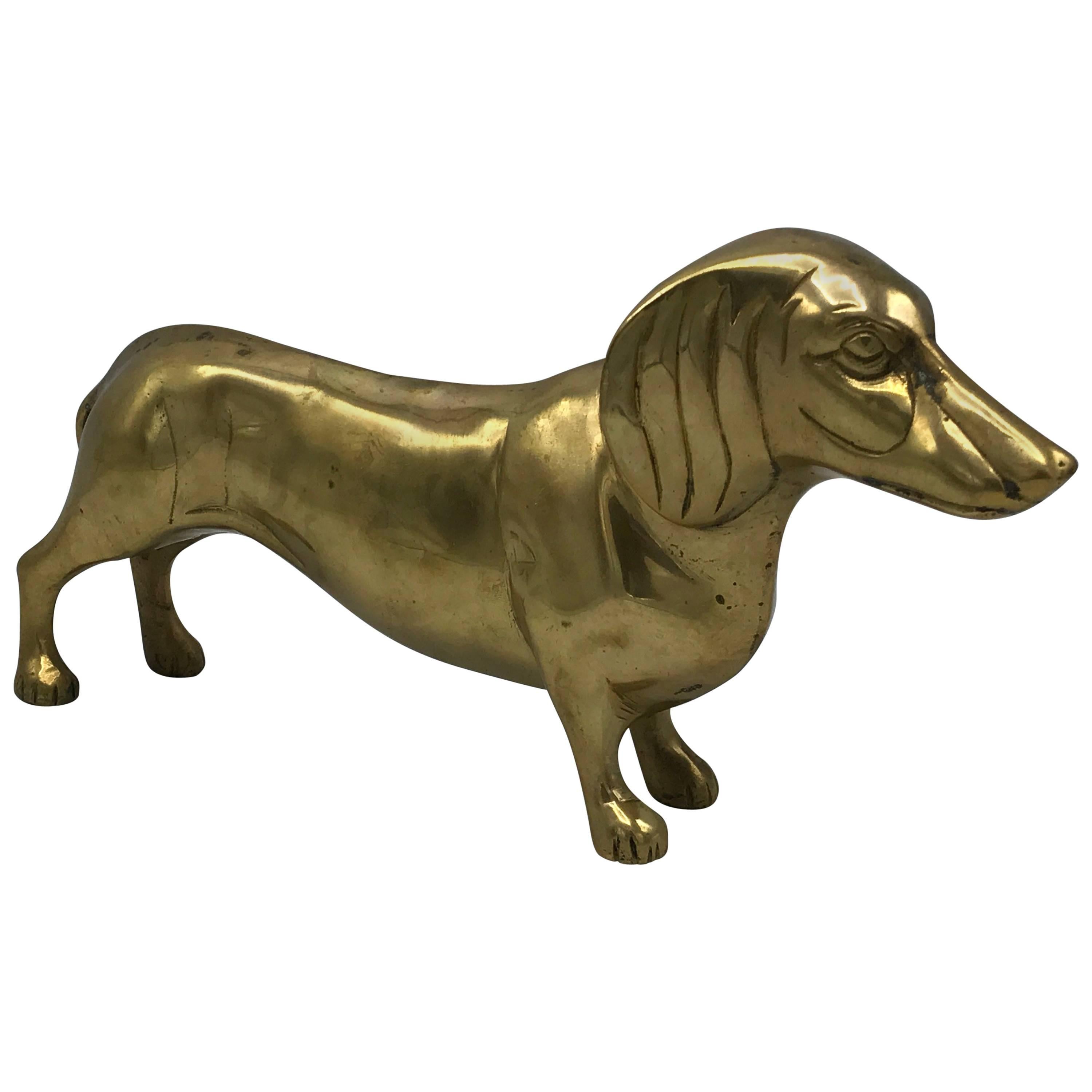 1960s Brass Dachshund Dog Sculpture
