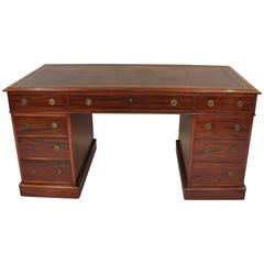 Georgian Style Mahogany Pedestal Desk with Inset Gilt-Tooled Leather Top