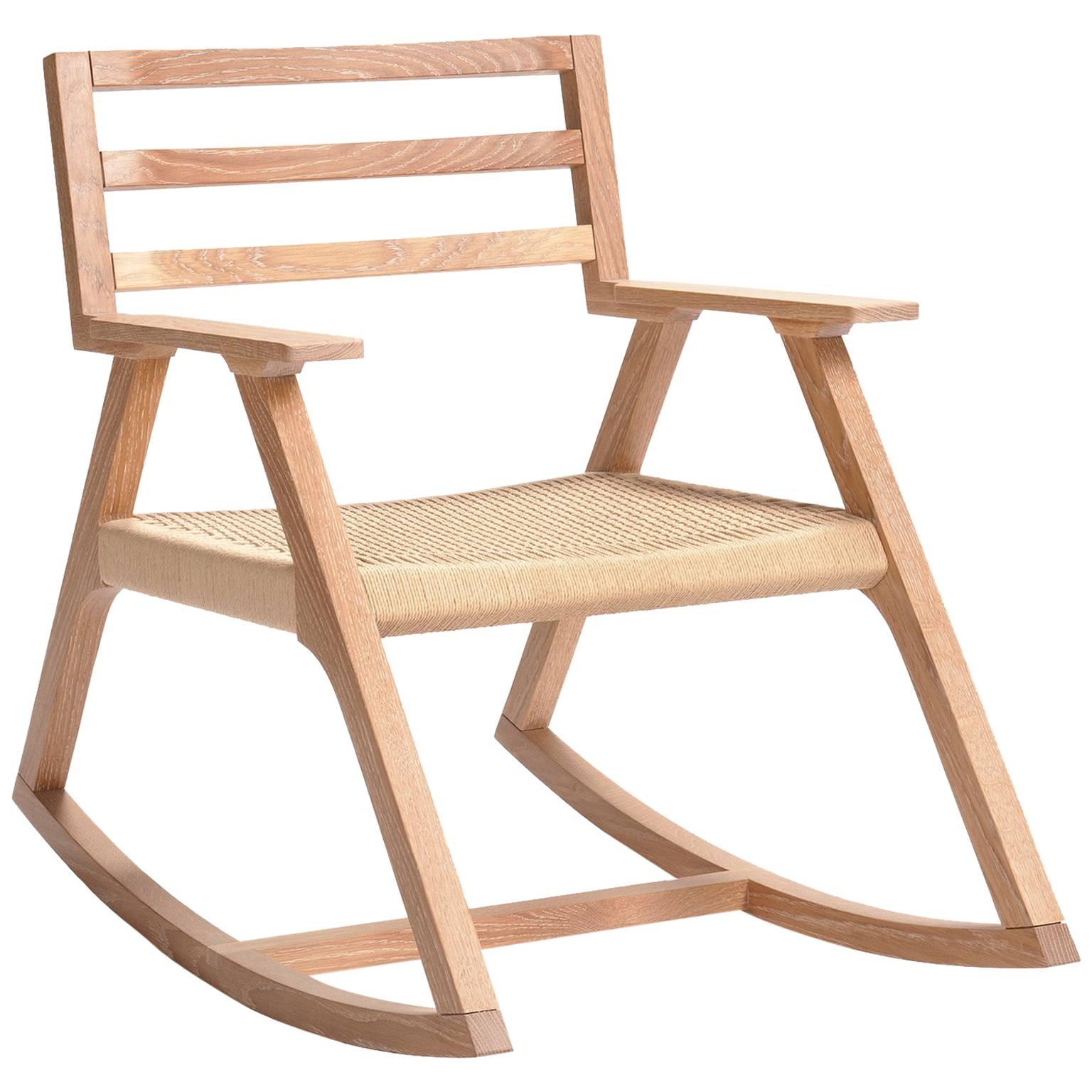 Giacomo Rocking Chair, Cerused White Oak and Woven Danish Cord For Sale