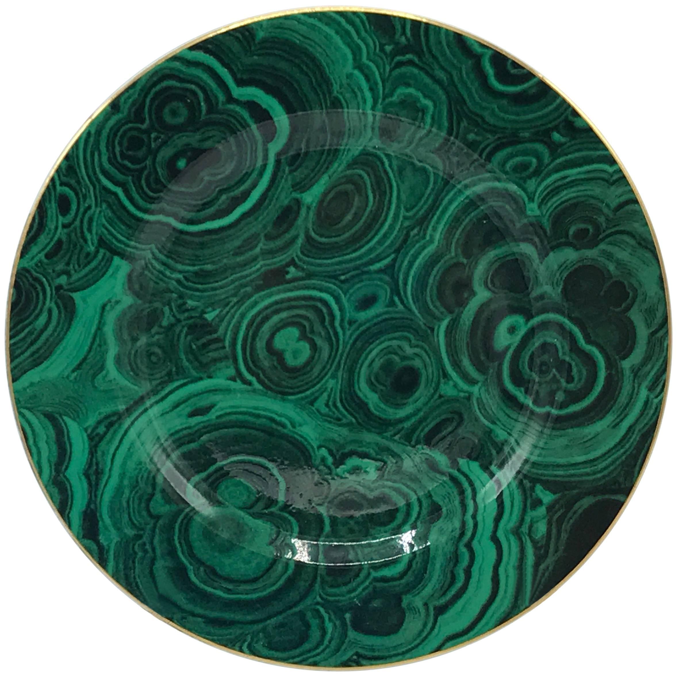 1980s Neiman Marcus Malachite Dessert Plates, Set of Four