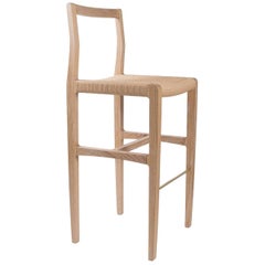 Giacomo Bar Chair or Barstool in Cerused White Oak, Danish Cord, Brass Footrest