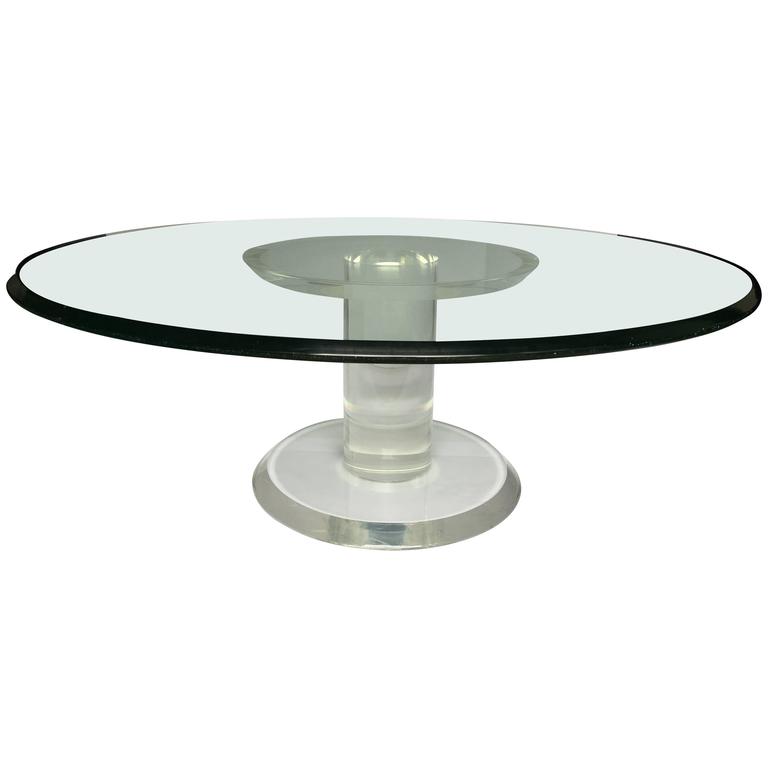 MidCentury Modern Lucite and Glass Pedestal Cocktail Table For Sale at 1stdibs