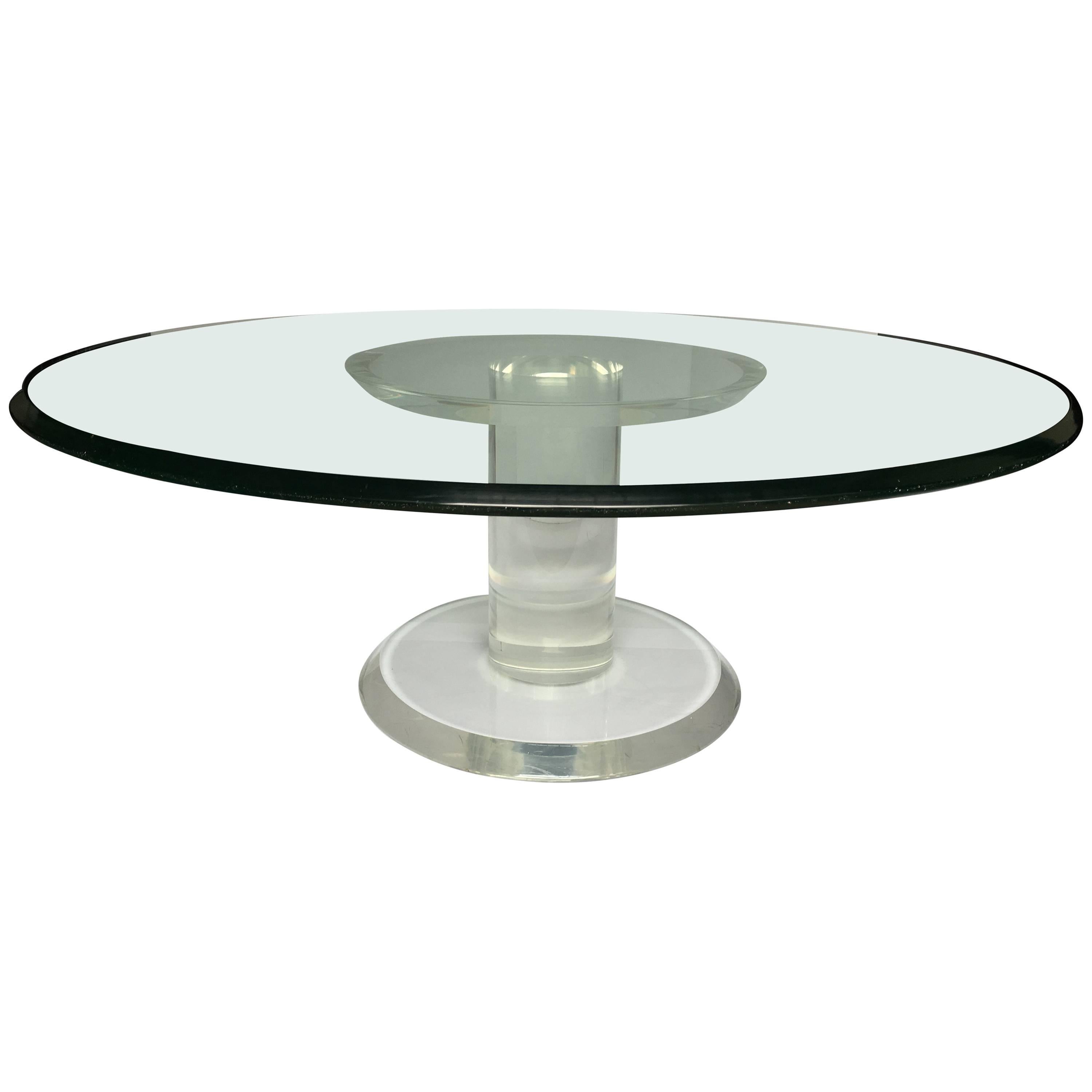 Mid-Century Modern Lucite and Glass Pedestal Cocktail Table For Sale