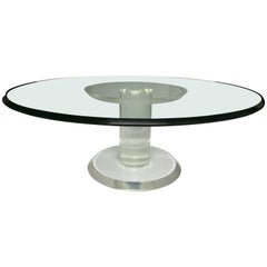 Mid-Century Modern Lucite and Glass Pedestal Cocktail Table
