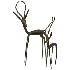 1960s Modernist Brass Gazelle Sculptures, Pair