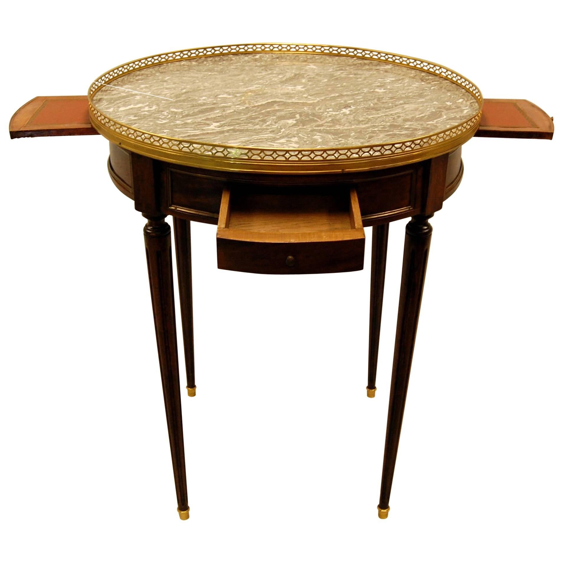 French Louis XVI Style Bouillotte Table w/ Marble Top & Brass Gallery mid 19th C For Sale