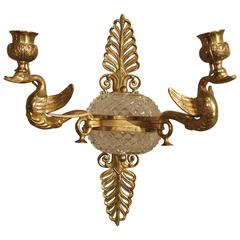 19th Century Empire Style Crystal and Bronze Swan Sconce from France 8