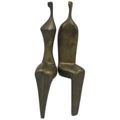1970s Itzik Benshalom Modernist Bronze Male and Female Sculptures 11/500, Pair