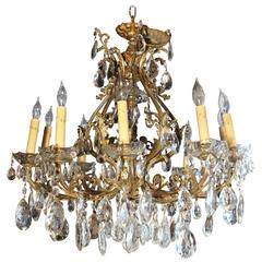 Antique Louis XV Style French Bronze and Crystal Chandelier