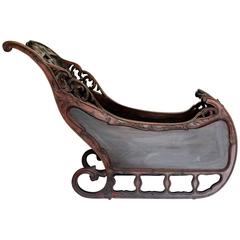 Hand-Carved Antique Mahogany Wood Sled