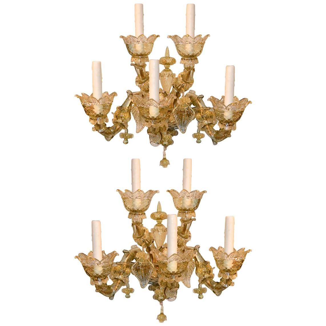 Impressive Pair of Blown Glass Venetian Sconces