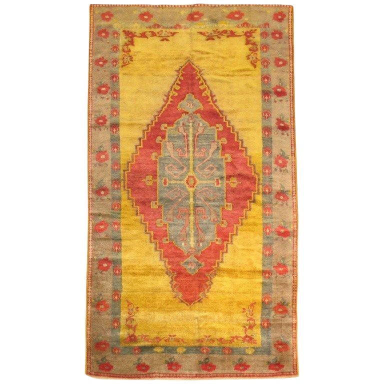 Zabihi Collection Yellow Turkish Gallery Rug For Sale