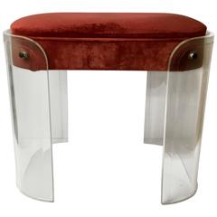 Vintage Solid Lucite Upholstered Boudoir Vanity Stool