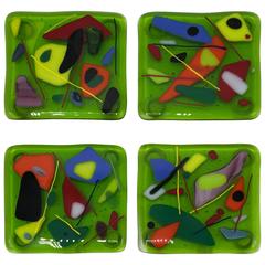Modern Green Art Glass Coasters, Set of Four 5