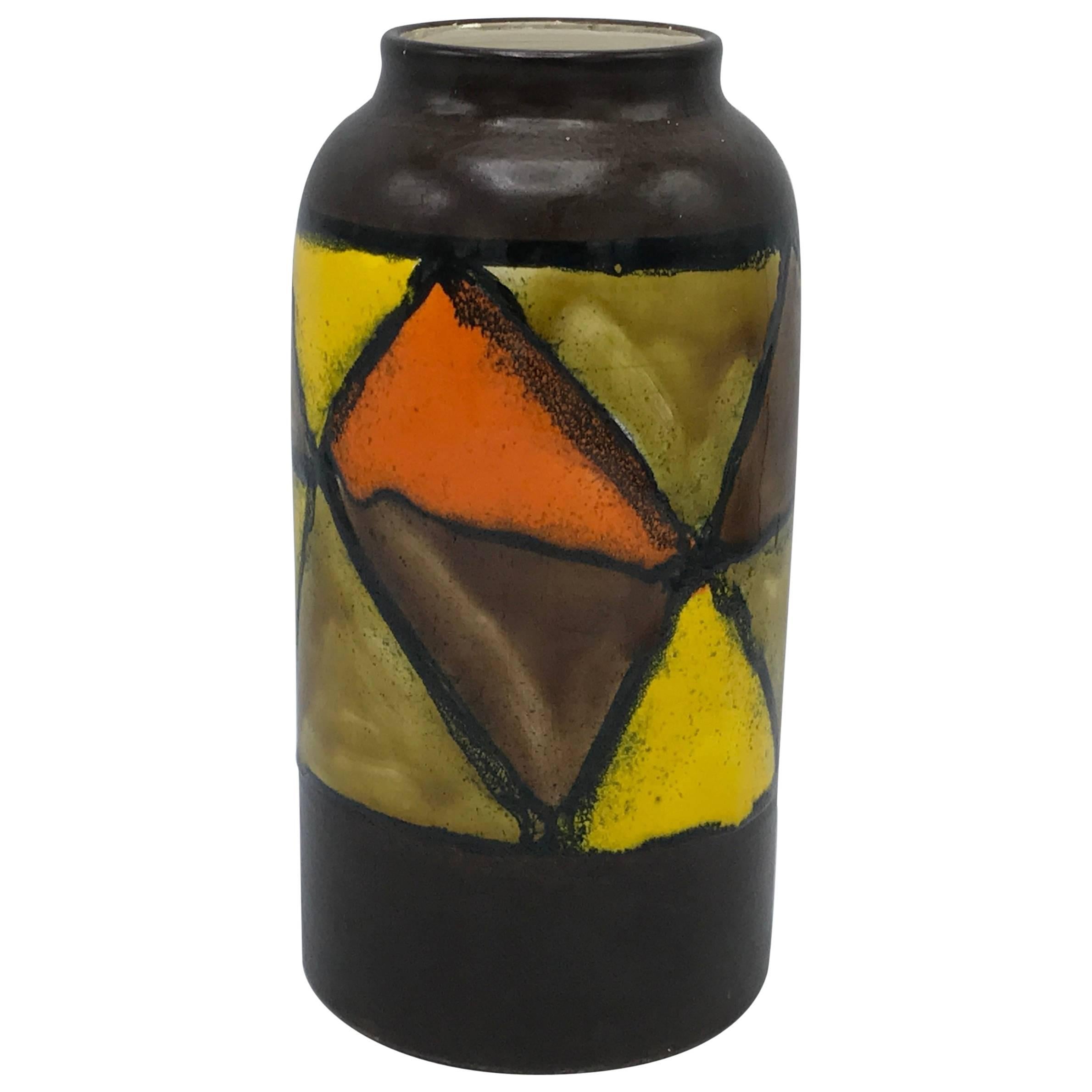 1960s, Italian, Bitossi Raymor Ceramic Polychrome Geometric Vase