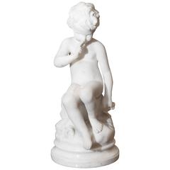 Italian Sculpture in Carrara Marble of a Figural Boy in a Pose "Cupid Thinking"
