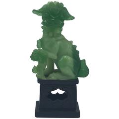 1970s Jadeite Foo Dog Sculpture on Ornate Stand