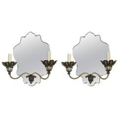 Pair of Venetian Mirrored-Back Two-Arm Sconces