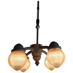 1930s, Industrial Holophane and Steel Dentists Pendant Lamp Chandelier 5