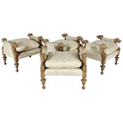 Fabulous Set of four Victorian Style Wood Carved & Upholstered Dog Head Benches 6
