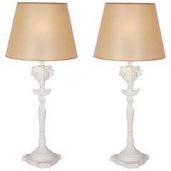 Pair of Plaster Ram's Head Table Lamps