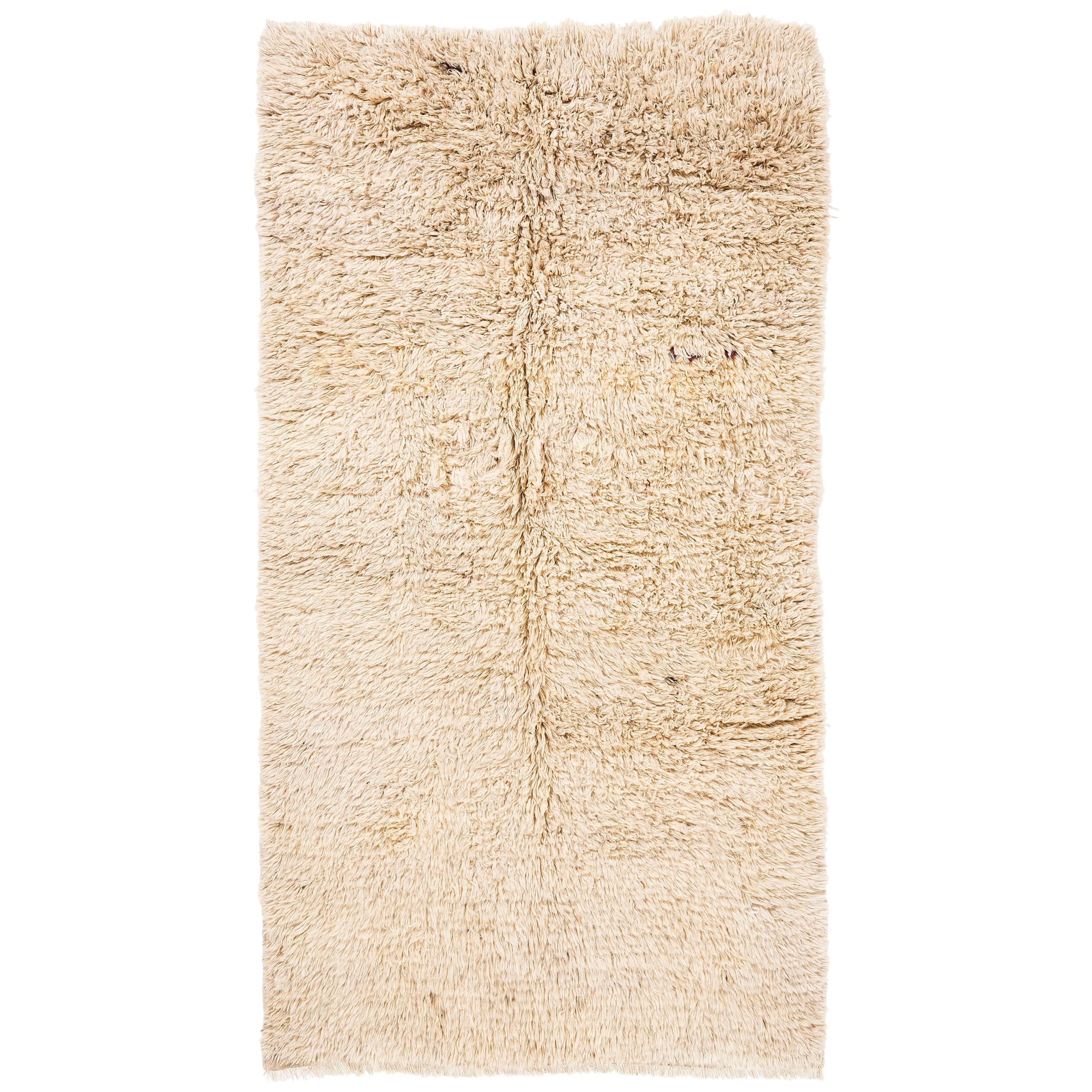 4.4x8.1 ft Plain Natural Handmade Wool Rug. Soft, Cozy, Thick Pile. Custom Ops