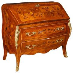 20th Century French Inlaid Bureau in Louis XV Style with Gilt Bronzes